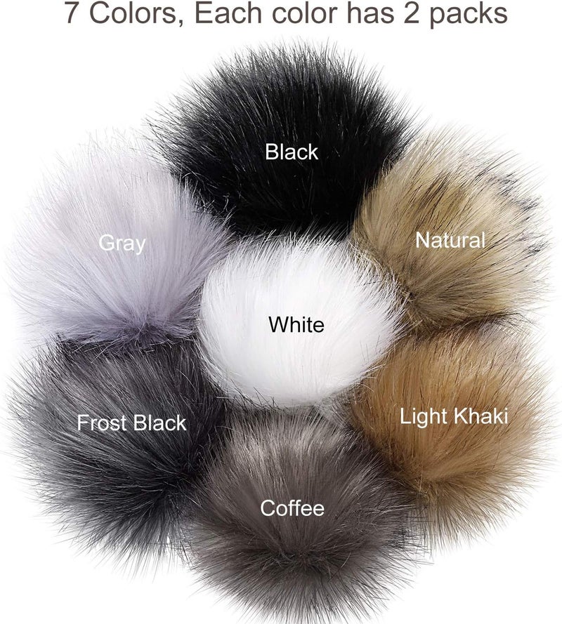 Bememo 14 Pieces Faux Fur Pom Pom Balls for Hats DIY Faux Fur Pompom with Elastic Loop for Hats Shoes Scarves Gloves Scarves Bag Key Chain Charms Accessories (Popular Mix Color) - Image 2